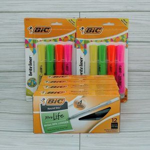 BIC Bright Liners & Bic Round Stic Xtra-Life Pens Bundle